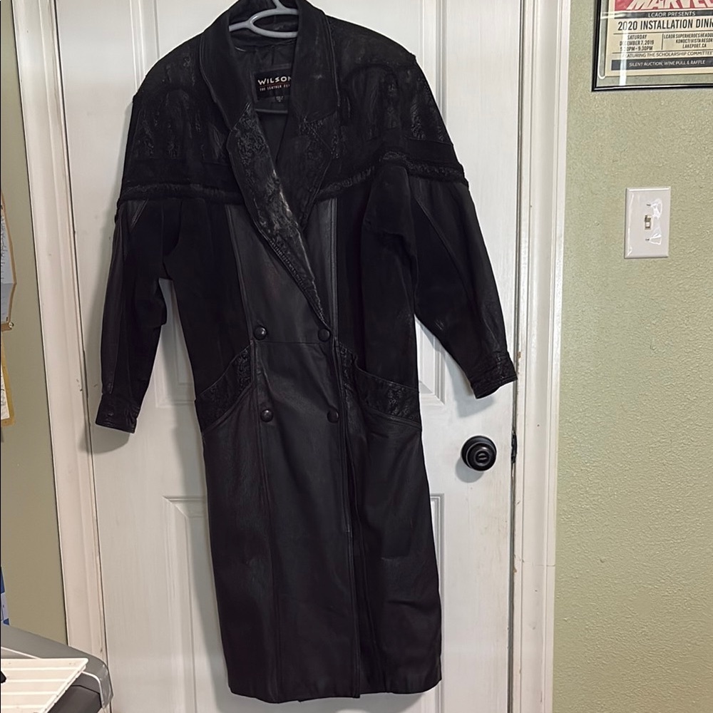 Wilsons Leather Black Long Leather Jacket Classic Trench
